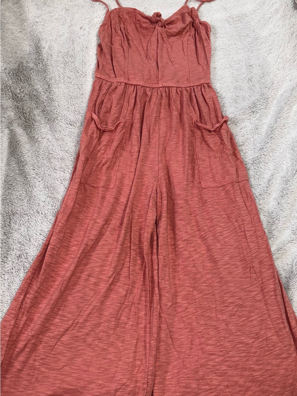 Women's Rust Red Wide-Leg Jumpsuit with Spaghetti Straps